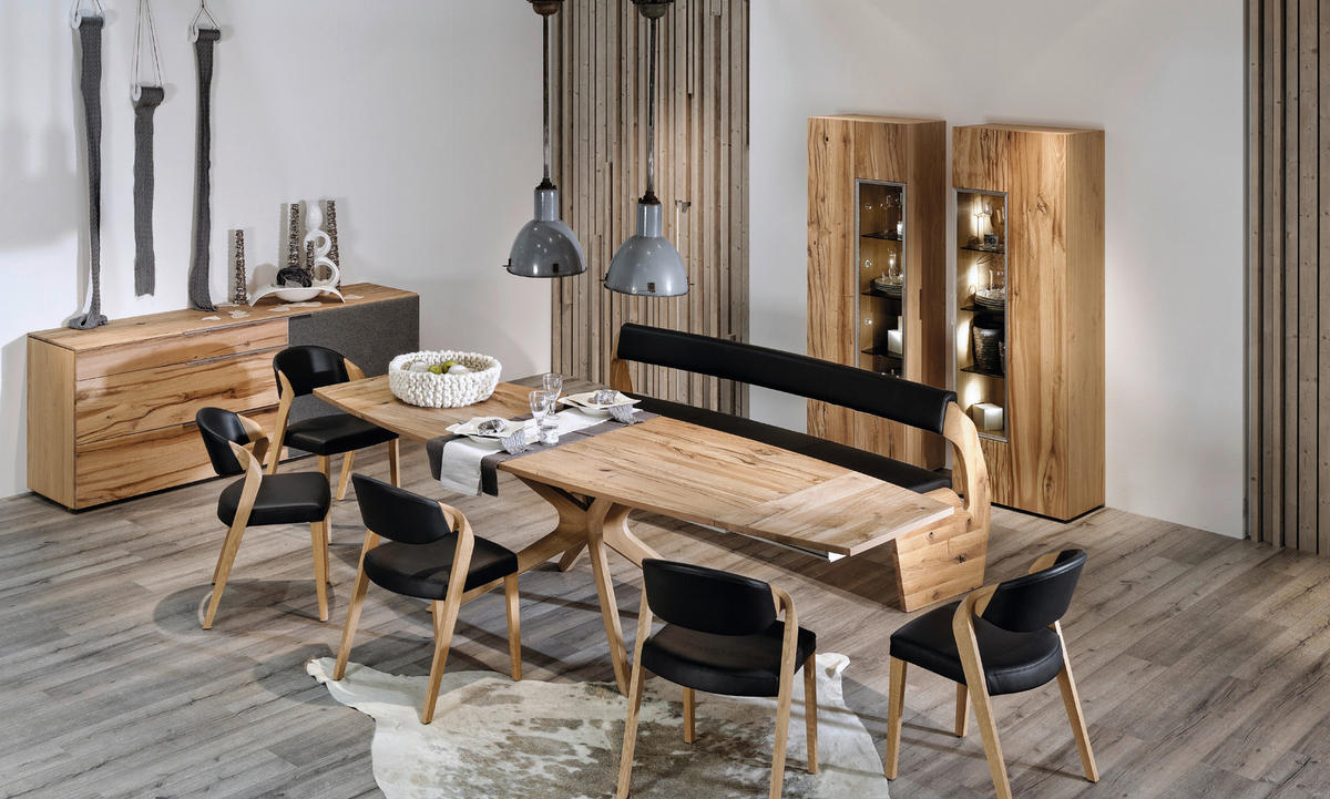 VITRINĂ  in furniruit, placă din lemn masiv stratificat (panou) lemn recuperat, stejar culoare lemn stejar  - argintiu/culoare lemn stejar, Natur, sticlă/metal (64/194/42cm) - Voglauer