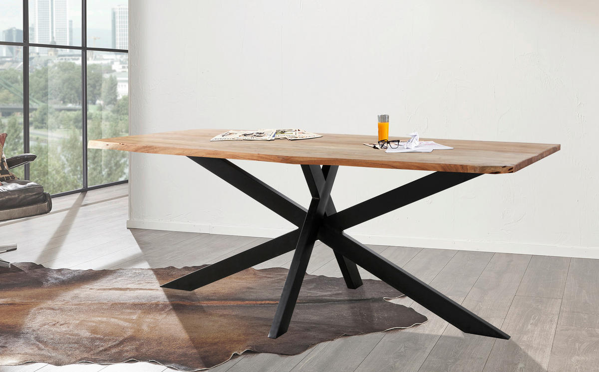 ESSTISCH Akazie Hartholz rechteckig Schwarz, Akaziefarben  - Schwarz/Akaziefarben, MODERN, Holz/Metall (180/90/77cm) - Livetastic