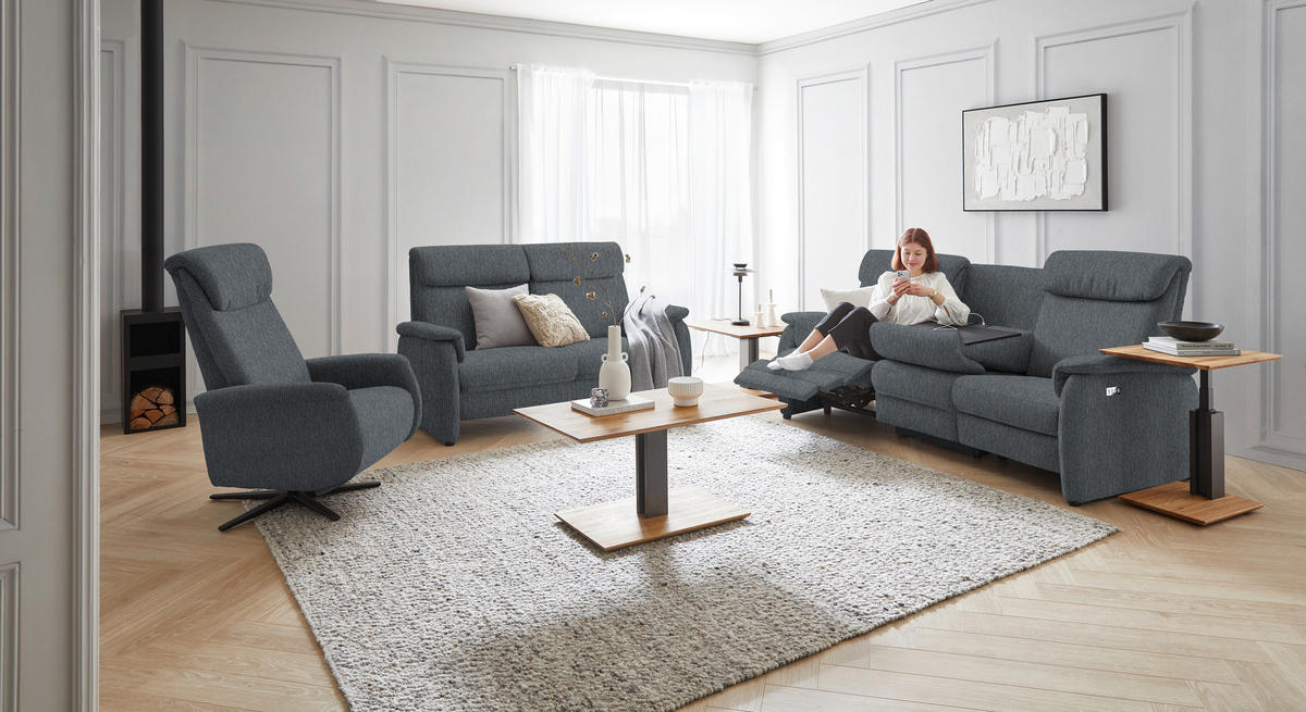 TRAPEZSOFA in Flachgewebe Anthrazit  - Anthrazit/Schwarz, Konventionell, Textil/Metall (219/107/97cm) - Pure Home Comfort