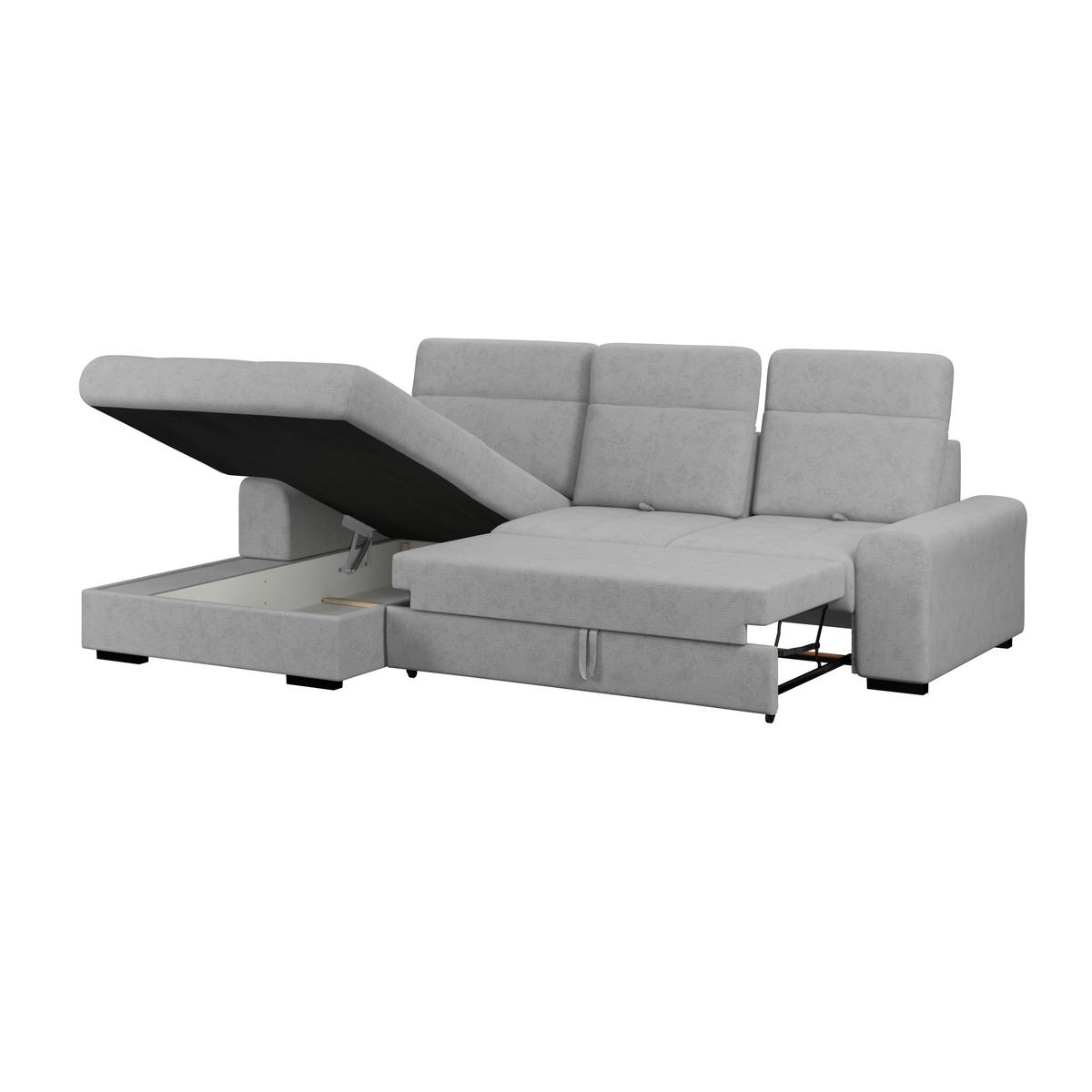 ECKSOFA Grau Chenille Rücken echt, Kopfteilverstellung  - Schwarz/Grau, KONVENTIONELL, Holz/Textil (203/286cm) - MID.YOU