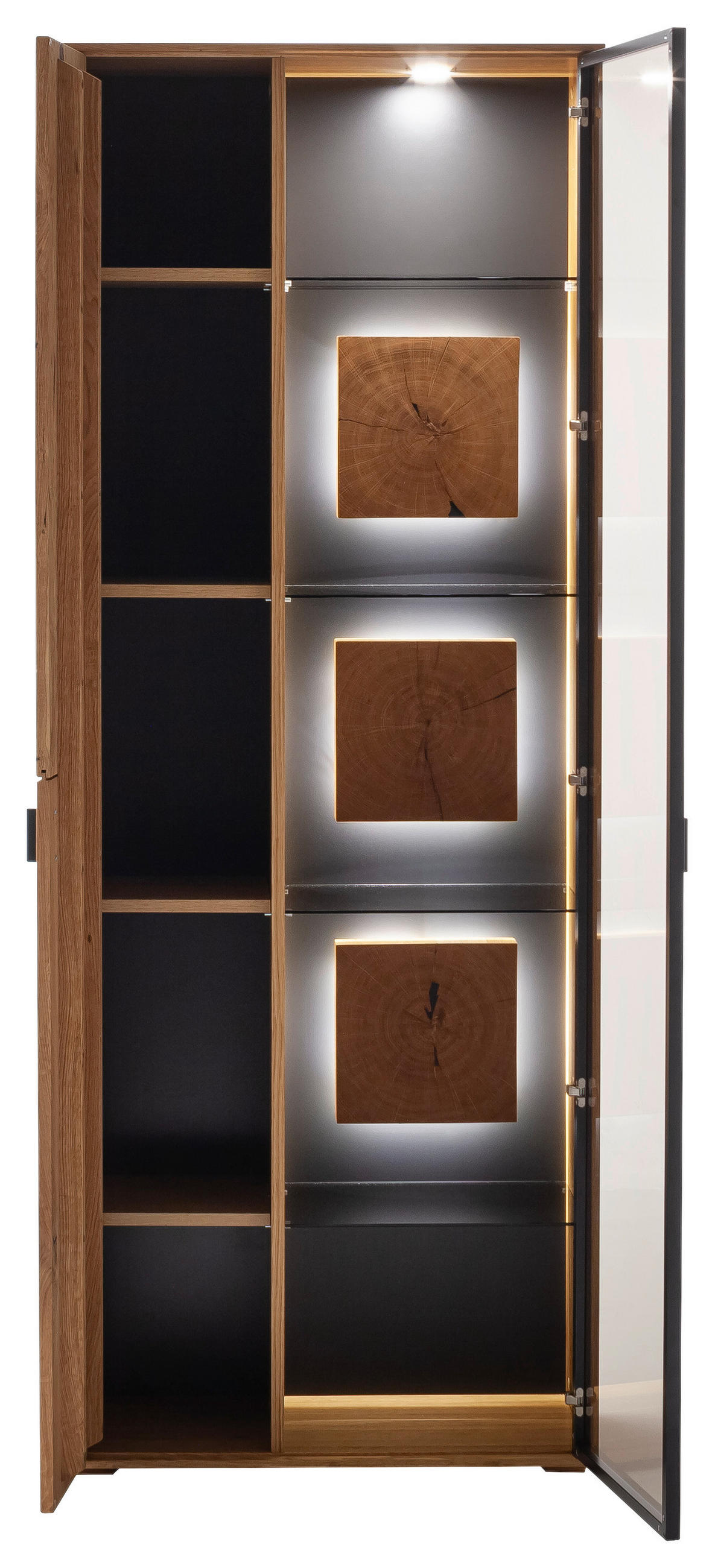 VITRINE in furniert, massiv Wildeiche Wildeiche  - Wildeiche/Anthrazit, Design, Glas/Holz (78/206/37cm) - MID.YOU