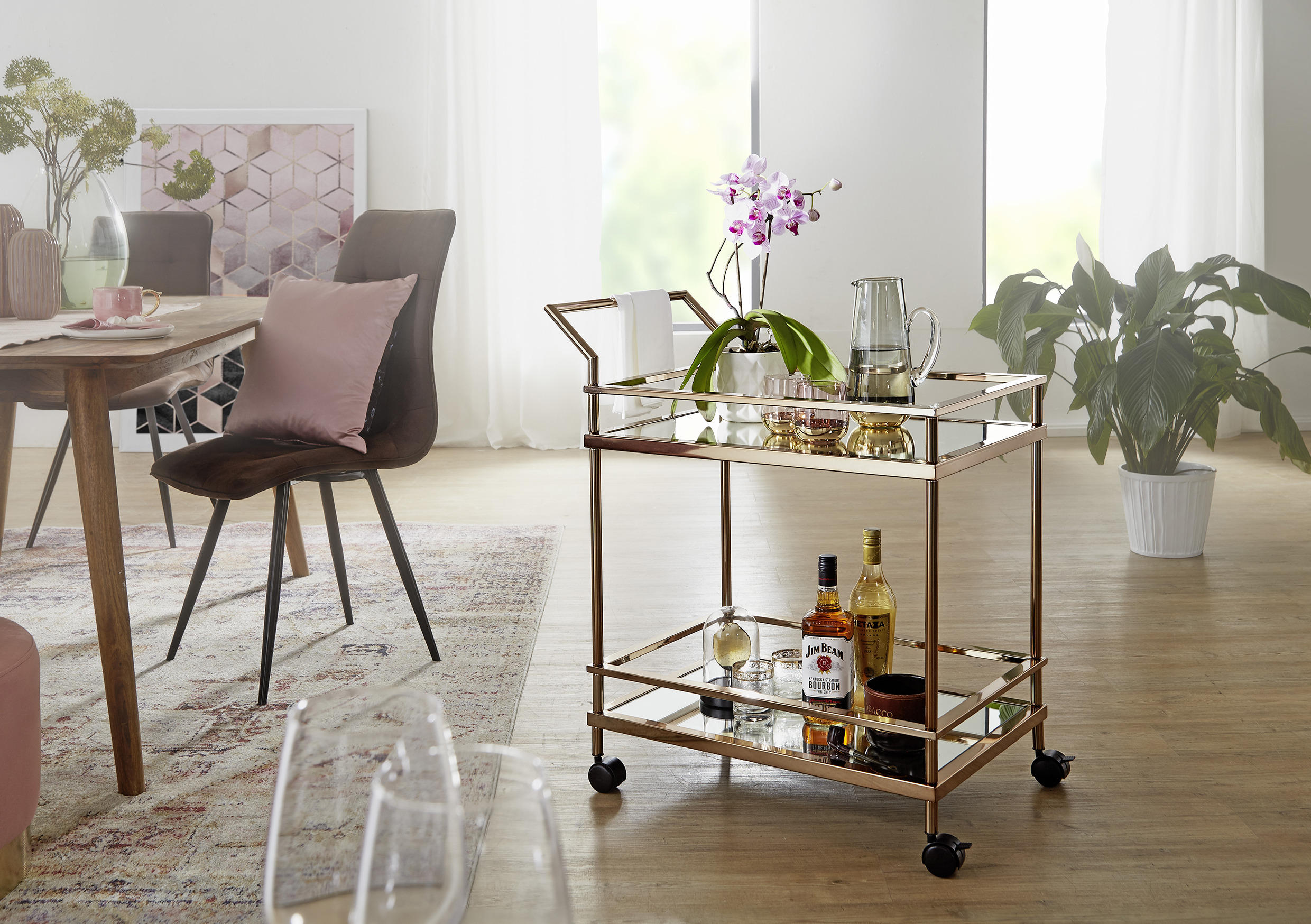 SERVIERWAGEN in Goldfarben  - Goldfarben, Design, Glas/Kunststoff (45/65,5/84cm) - MID.YOU