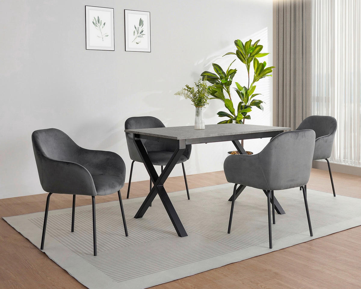ESSTISCH 120/80/76 cm Nachbildung  Metall, Holzwerkstoff gastro- und objekttauglich rechteckig Grau  - Schwarz/Grau, MODERN, Holzwerkstoff/Metall (120/80/76cm) - MID.YOU