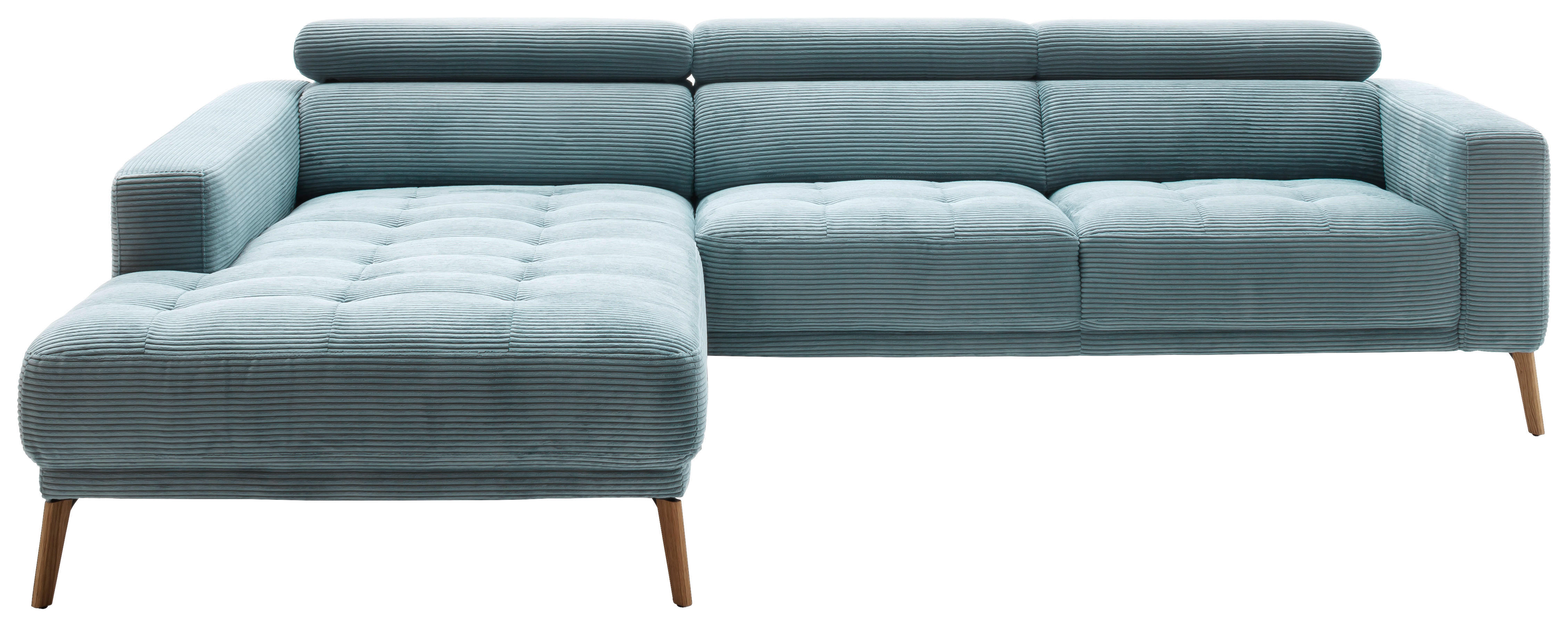 ECKSOFA Blau Kord  - Blau/Eichefarben, Design, Holz/Textil (203/292cm) - Pure Home Lifestyle