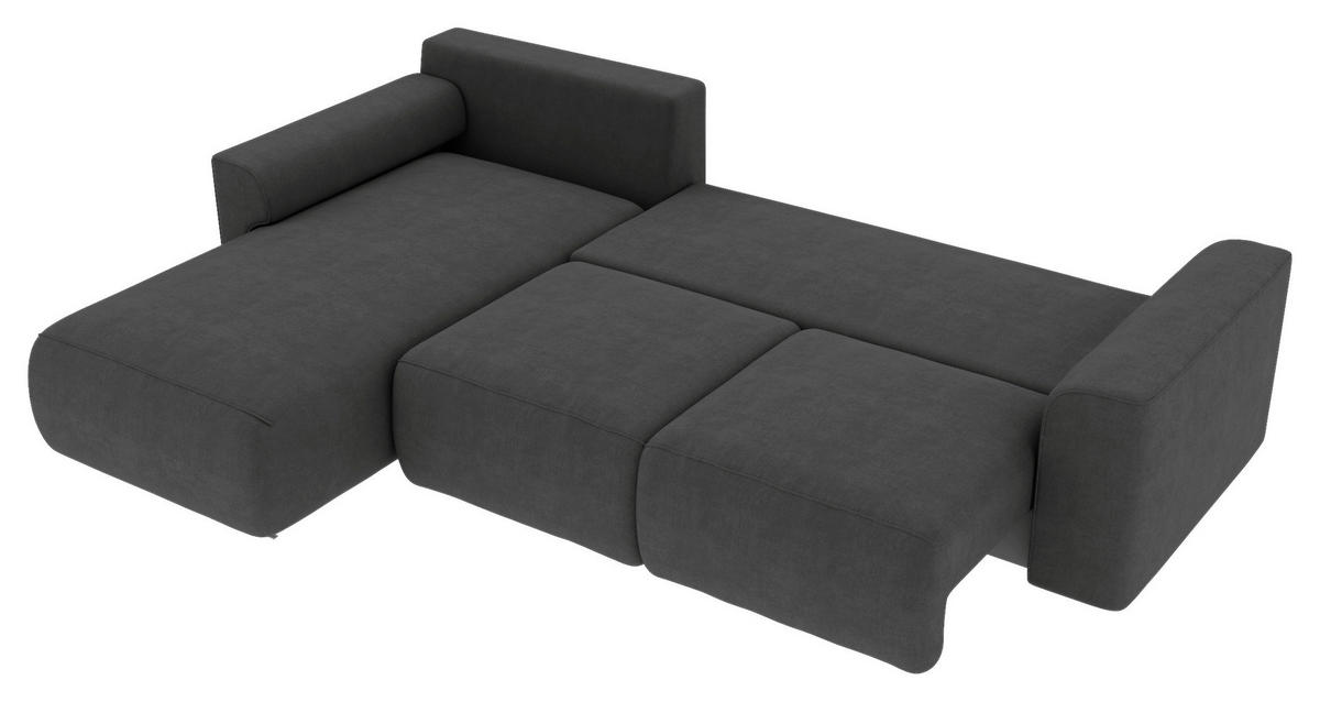 ECKSOFA Dunkelgrau Velours Zierkissen, Rückenkissen, Bettkasten, Schlaffunktion, Rücken echt, Liegefläche im Originalstoff  - Chromfarben/Dunkelgrau, KONVENTIONELL, Kunststoff/Textil (195/293cm) - Carryhome