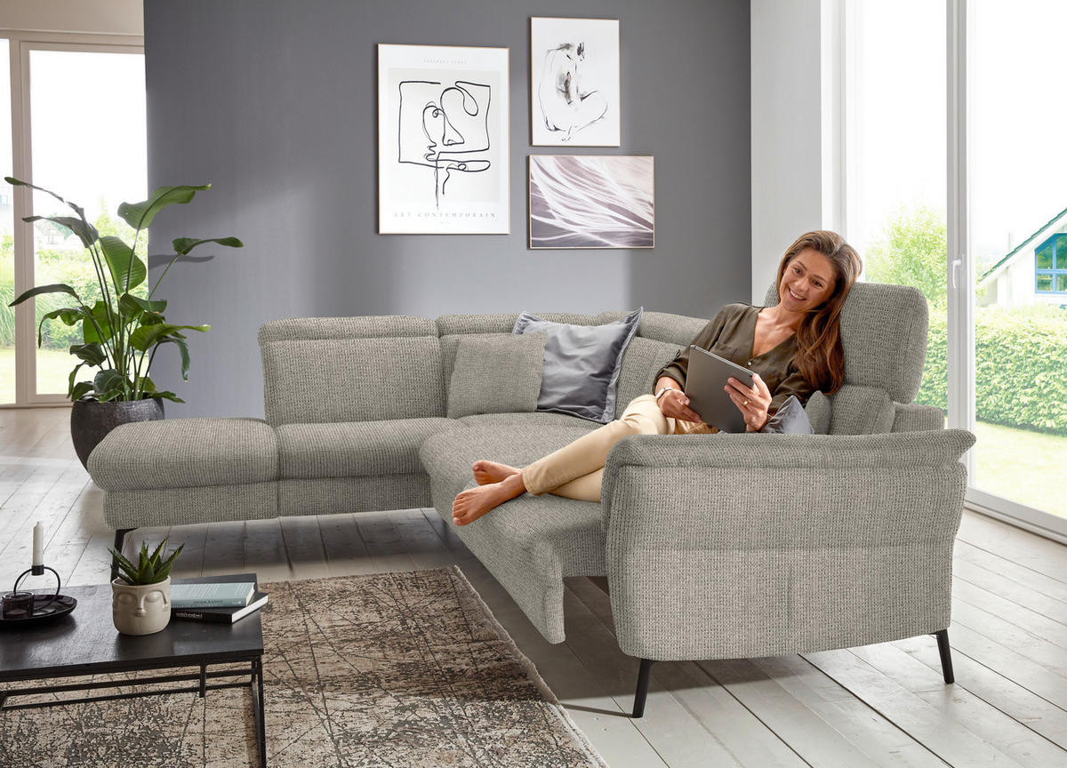ECKSOFA in Struktur Taupe  - Taupe/Schwarz, Modern, Textil/Metall (235/275cm) - Cantus