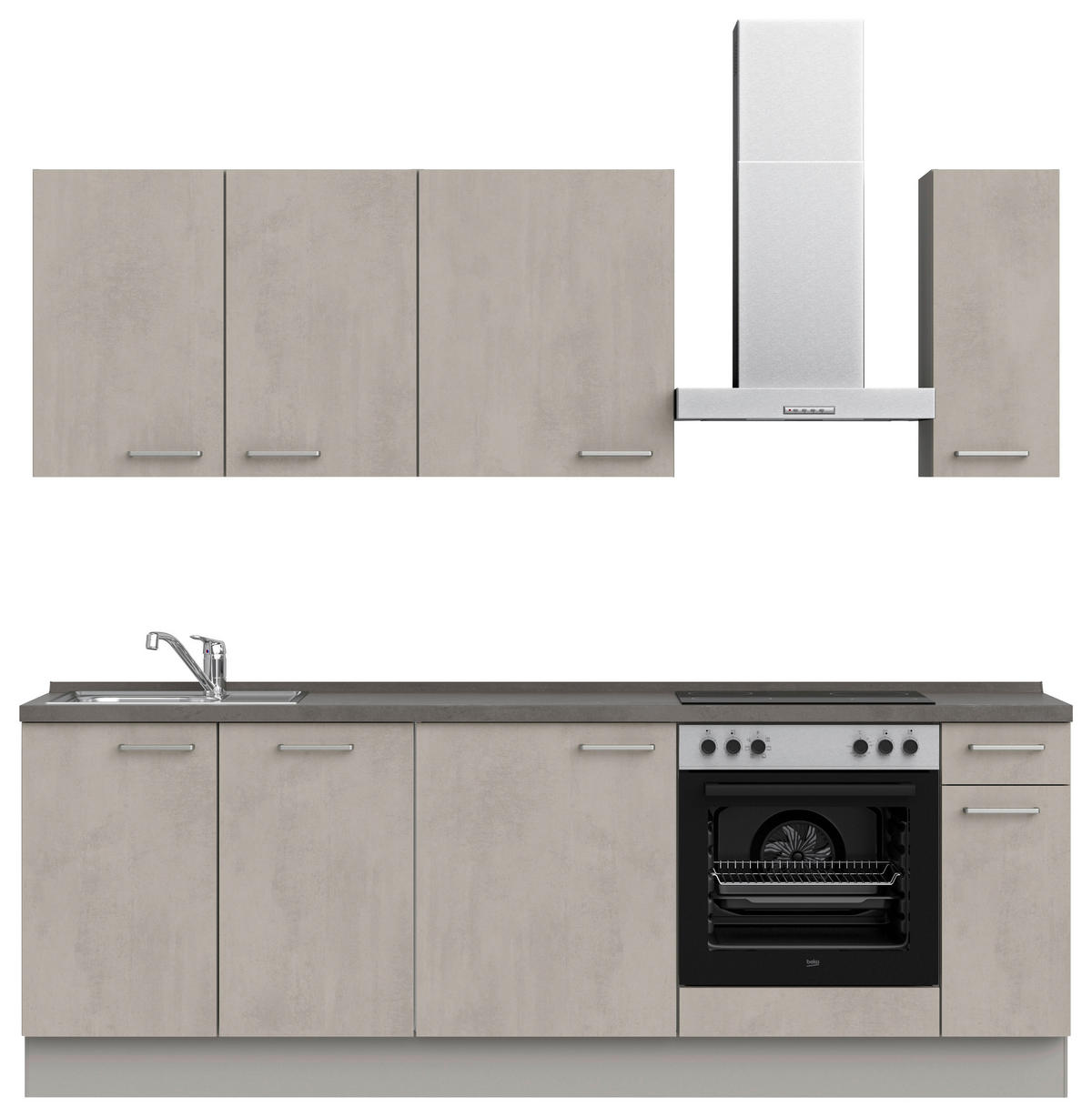 KÜCHENBLOCK 240 cm   in Grau, Schieferfarben  - Schieferfarben/Edelstahlfarben, MODERN, Holzwerkstoff/Metall (240cm) - Nobilia