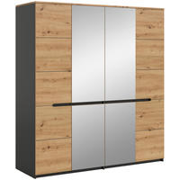 DREHTÜRENSCHRANK 180/198/59 cm,  in Grau, Eiche Artisan, 4-türig  - Eiche Artisan/Grau, MODERN, Glas/Holzwerkstoff (180/198/59cm) - MID.YOU