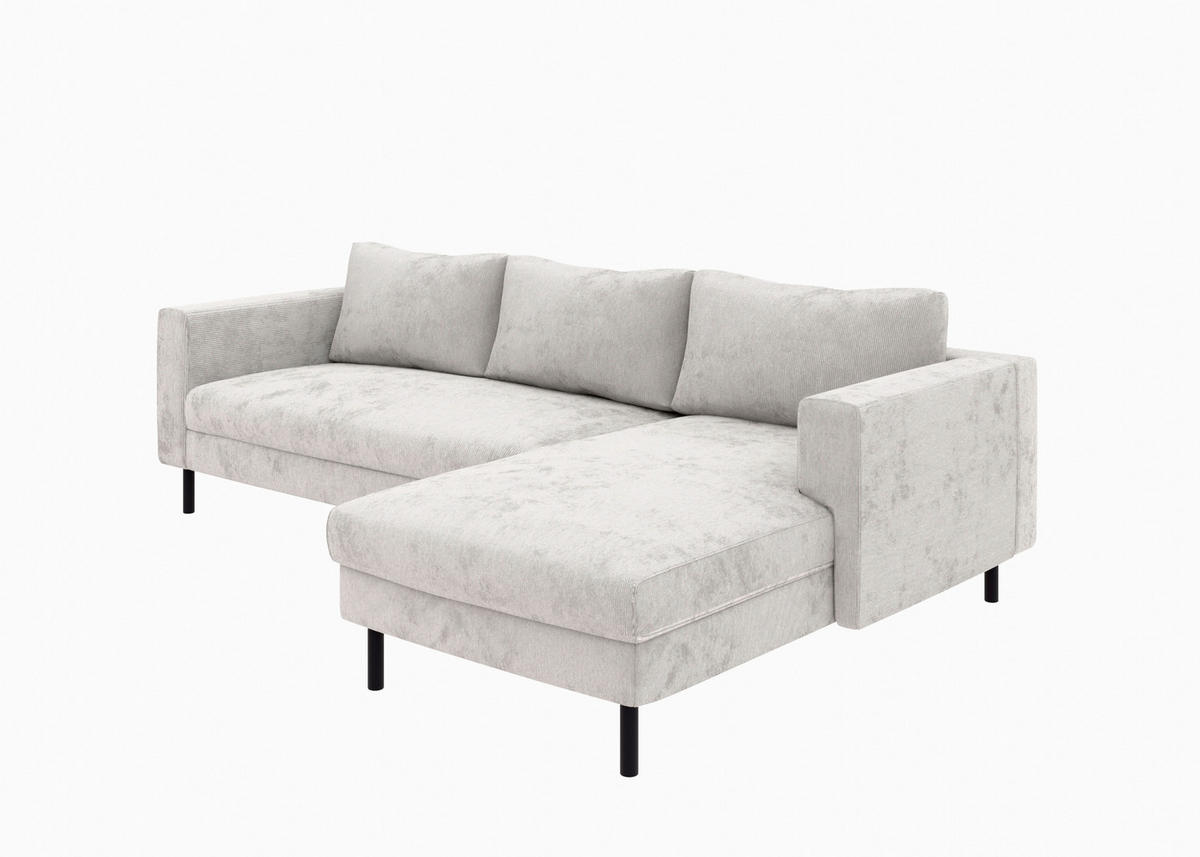 ECKSOFA Grau Cord  - Schwarz/Grau, MODERN, Textil/Metall (232/161cm) - Trendmanufaktur