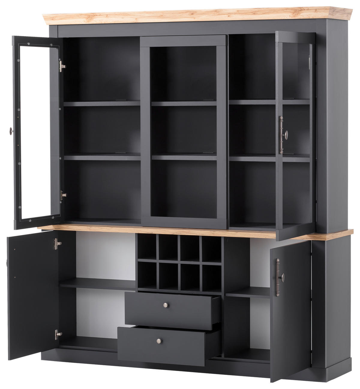 BUFFET 184/205/44 cm  in Anthrazit, Eiche Wotan  - Anthrazit/Silberfarben, Design, Holzwerkstoff/Metall (184/205/44cm) - MID.YOU
