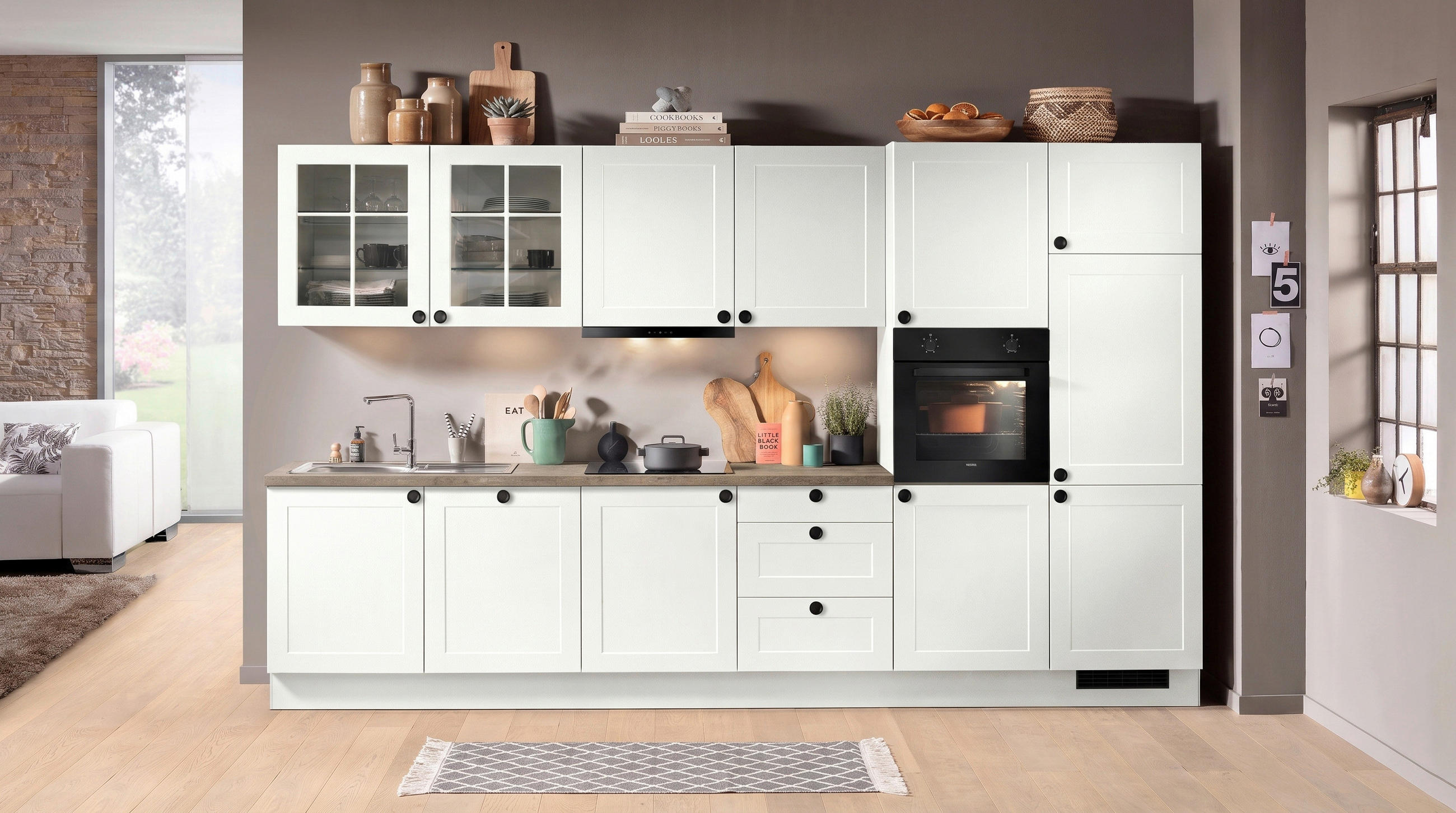 KÜCHENBLOCK IP4250 360 cm  in Braun, Weiß  - Schwarz/Weiß, Basics, Holzwerkstoff/Metall (360cm) - Impuls