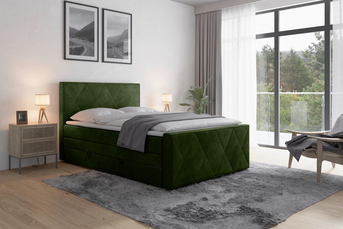 BOXSPRINGBETT 140/200 cm  in Grün  - Grün, MODERN, Holz/Kunststoff (140/200cm) - MID.YOU
