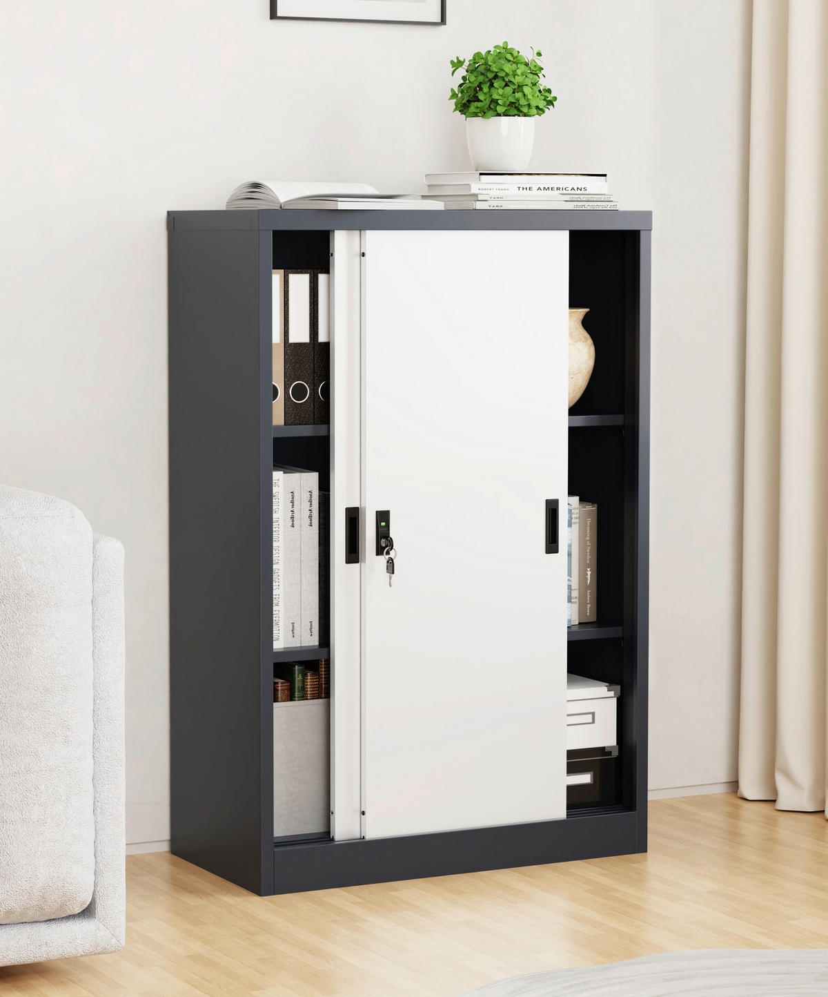 IRATTARTÓ SZEKRÉNY - antracit/fehér, Konventionell, fém (80/120/40cm) - MID.YOU