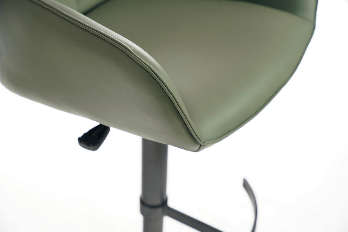 BARHOCKER Echtleder Grün, Schwarz Eisen Lederauswahl, Sitzfläche 360° drehbar, automatische Rückholfunktion  - Schwarz/Grün, Design, Leder/Metall (54/92-112/55cm) - Novel