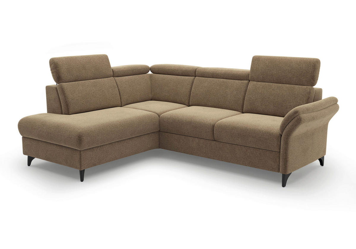 ECKSOFA Flachgewebe Hellbraun  - Hellbraun/Schwarz, Konventionell, Textil/Metall (193/247cm) - Sit & More