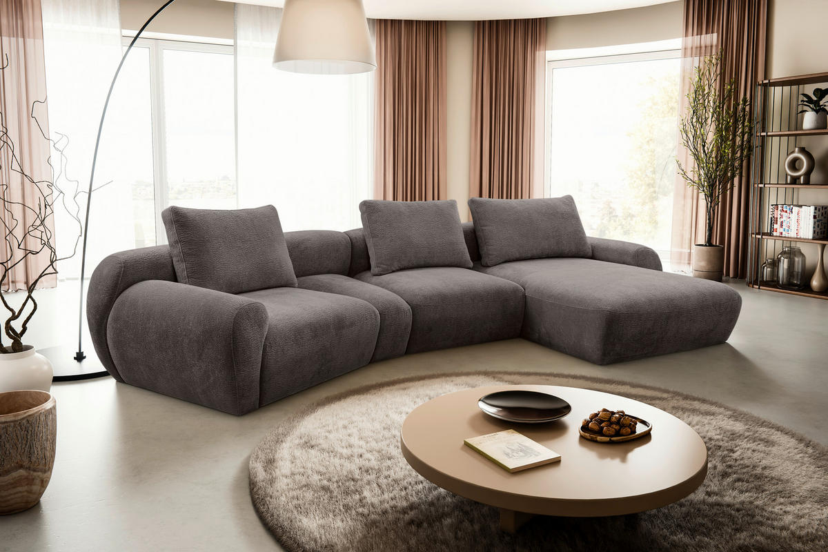 ECKSOFA Dunkelgrau Chenille  - Dunkelgrau/Schwarz, KONVENTIONELL, Kunststoff/Textil (362/176cm) - Carryhome