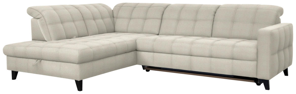 ECKSOFA in Webstoff Ecru  - Ecru/Schwarz, Design, Holz/Textil (216/297cm) - Xora