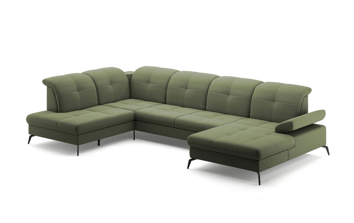WOHNLANDSCHAFT in Flachgewebe Olivgrün  - Schwarz/Olivgrün, Konventionell, Textil/Metall (231/357/185cm) - Sit & More