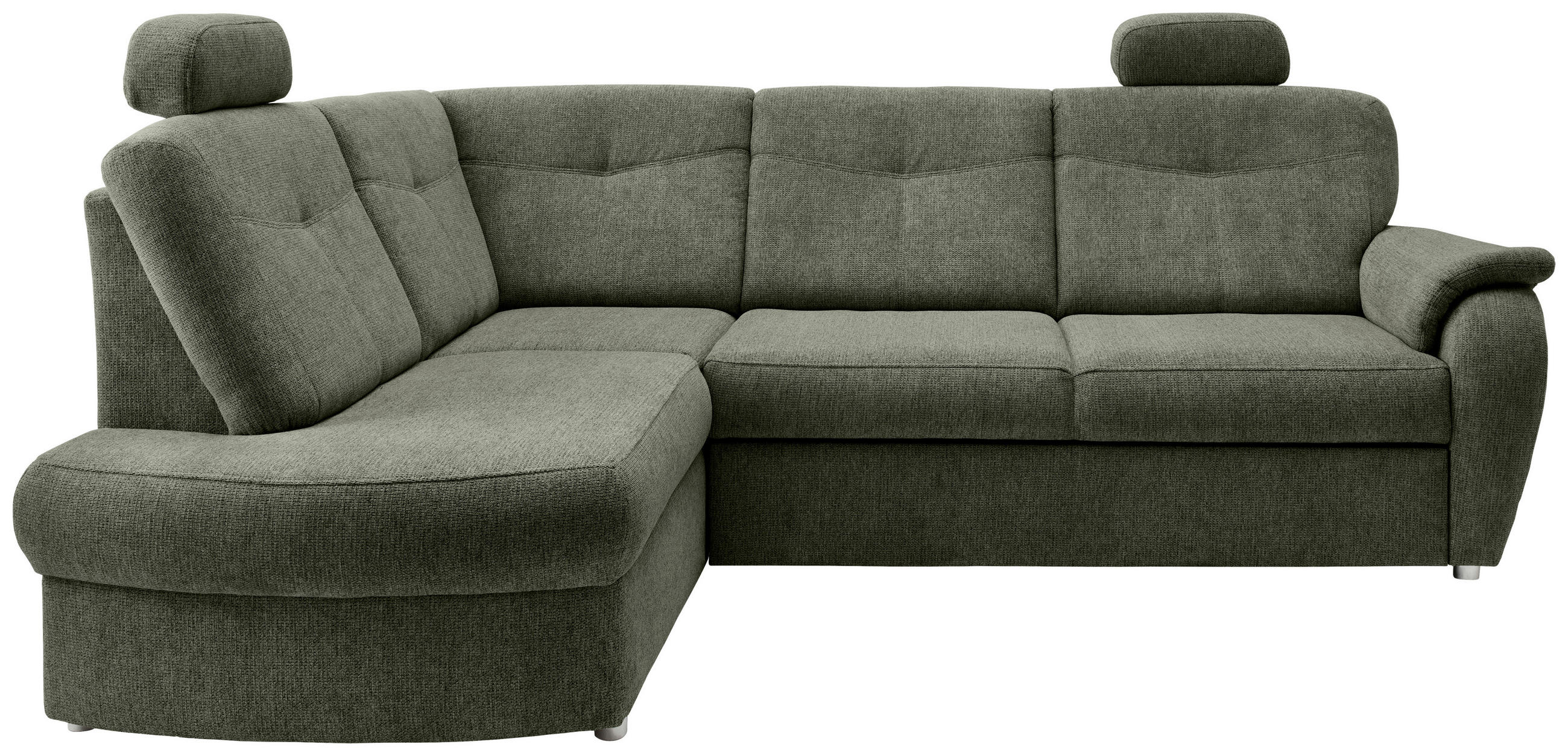 ECKSCHLAFSOFA Chenille Dunkelgrün  inkl. Bettkasten, Schlaffunktion, Kopfstütze, Liegefläche im Originalstoff  - Chromfarben/Dunkelgrün, MODERN, Kunststoff/Textil (180/264cm) - Livetastic