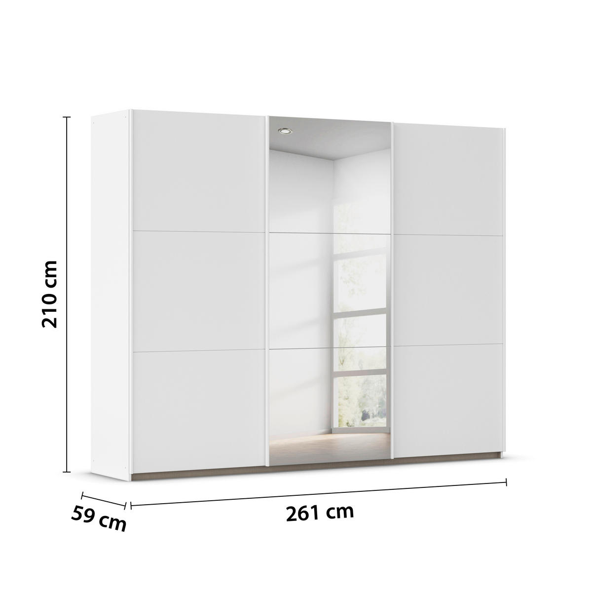 GARDEROB MED SKJUTDÖRRAR 261/210/59 cm,  i vit, 3 dörrar  - vit, Trend, metall/trämaterial (261/210/59cm) - Rauch Möbel