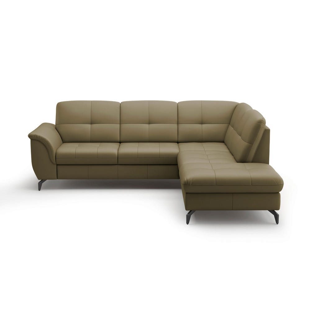 Thumbnail - Sit & More Ecksofa Zora E, Olivgrün, Leder, Echtleder, Nappaleder, 5,5-Sitzer, Ottomane rechts, L-Form, 244x212 cm, Gold...
