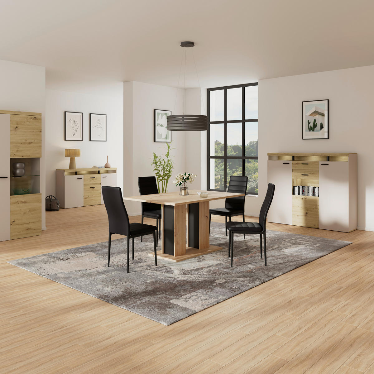 ESSTISCH 138/90/74 cm Nachbildung  Holzwerkstoff rechteckig Eiche Artisan  - Schwarz/Eiche Artisan, KONVENTIONELL, Holzwerkstoff (138/90/74cm) - Milino