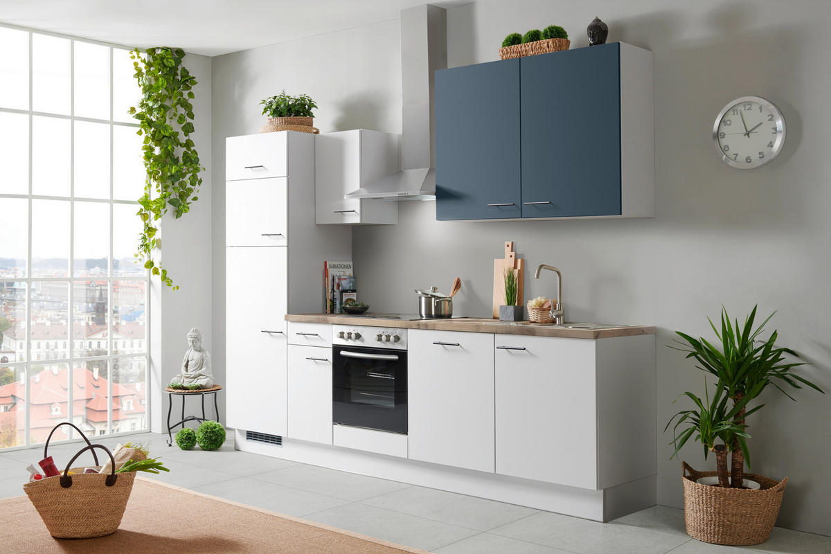 KÜCHENLEERBLOCK 280 cm   Eichefarben, Hellgrau, Dunkelblau  - Eichefarben/Hellgrau, Basics, Holzwerkstoff/Metall (280cm) - Impuls