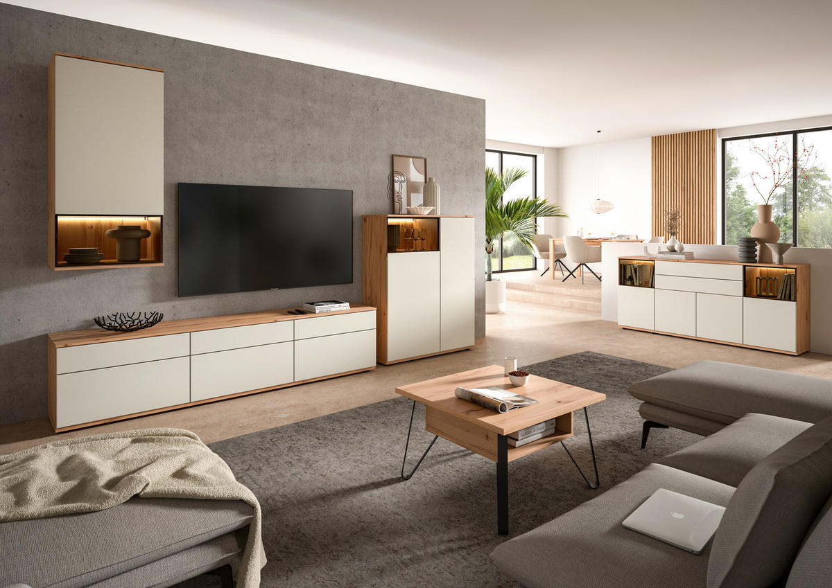 SIDEBOARD Buchefarben, Beige  180/85/40 cm  - Beige/Buchefarben, KONVENTIONELL, Glas/Holzwerkstoff (180/85/40cm) - Venda