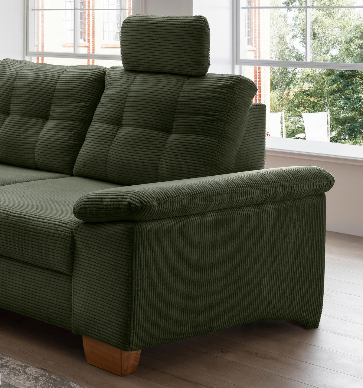 ECKSOFA in Cord Dunkelgrün  - Dunkelgrün/Naturfarben, Modern, Holz/Textil (206/274cm) - Livetastic