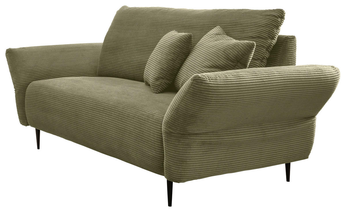 2-SITZER-SOFA Cord Olivgrün  - Schwarz/Olivgrün, Design, Textil/Metall (163/97/102cm) - Livetastic