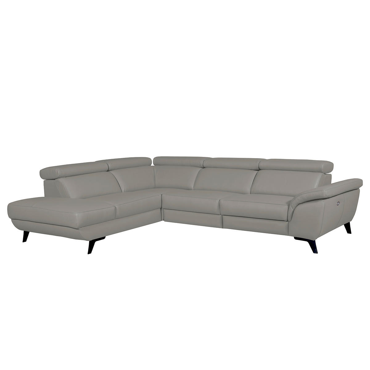 ECKSOFA DALLAS in Echtleder Grau  228/283 cm  - Schwarz/Grau, Design, Leder/Metall (228/283cm) - Livetastic