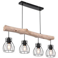 HÄNGLAMPA 82,5/13,6/140 cm  - svart/naturfärgad, Basics, metall/trä (82,5/13,6/140cm) - Globo