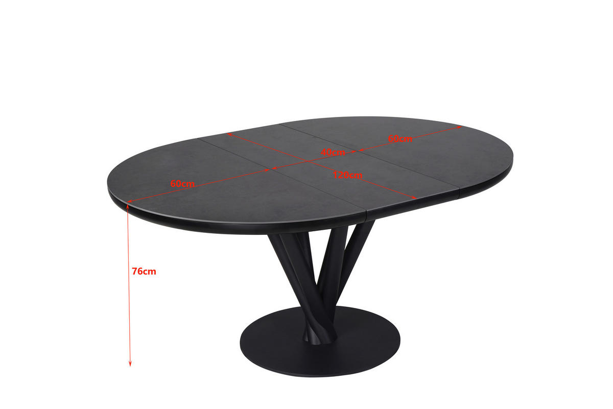 ESSTISCH Dunkelgrau rund  ausziehbar  - Dunkelgrau/Schwarz, Design, Keramik/Holzwerkstoff (120-160/120/76cm) - Novel