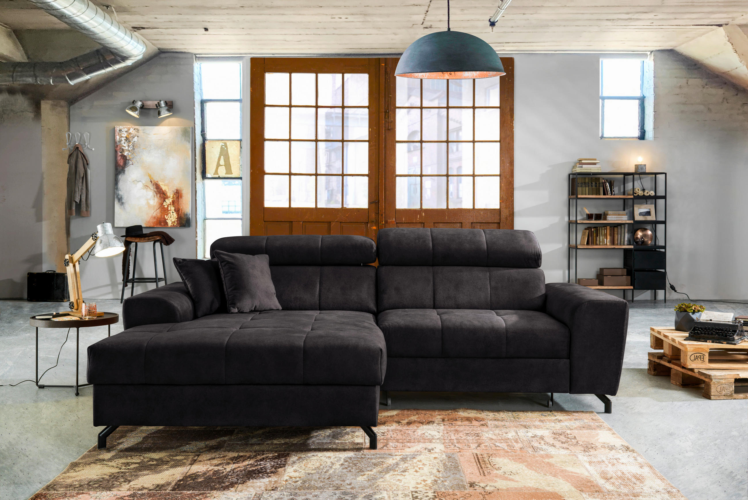 ECKSOFA Graphitfarben Velours  - Schwarz/Graphitfarben, Design, Textil/Metall (181/267cm) - Carryhome