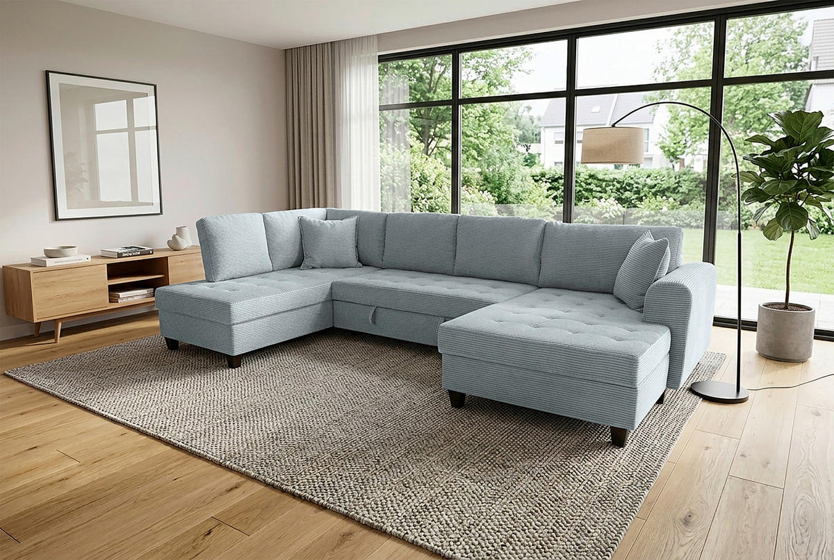 WOHNLANDSCHAFT MORITZ Graugrün Cord  - Graugrün, Trend, Textil (178/324/155cm) - P & B