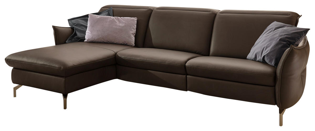 ECKSOFA Lederlook (vegan) Dunkelbraun  - Dunkelbraun/Nickelfarben, Modern, Textil/Metall (179/233cm) - Livetastic