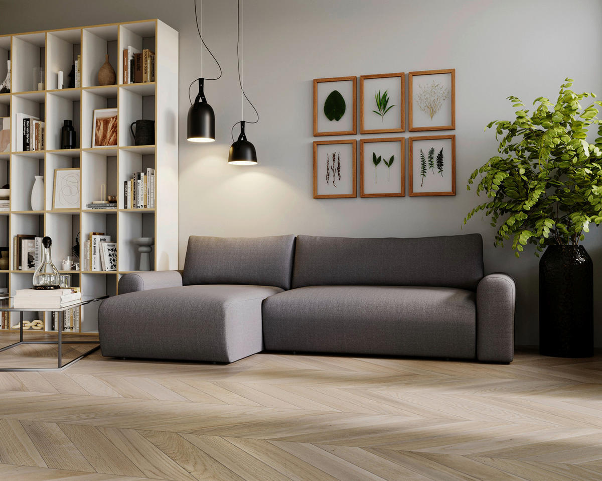 ECKSOFA Anthrazit  - Anthrazit/Creme, Design, Kunststoff/Textil (246/150cm) - Livetastic