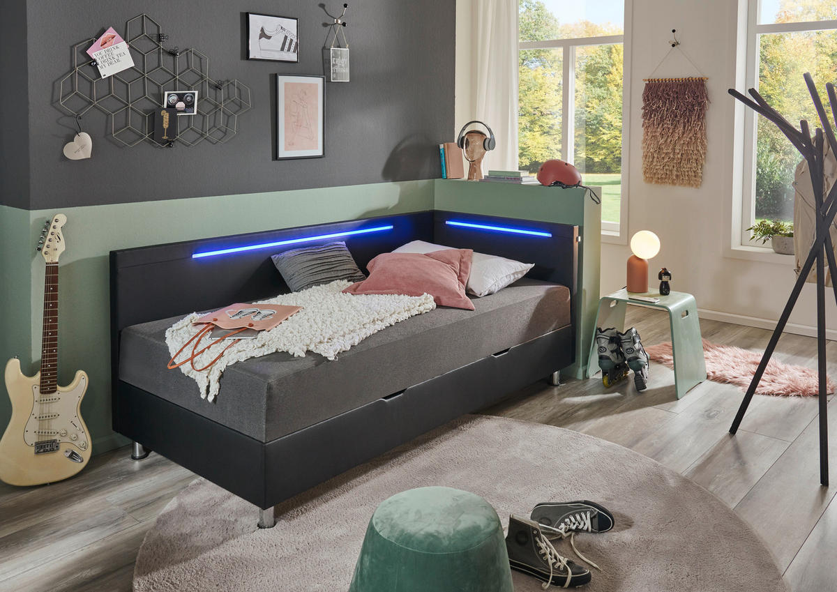 LIEGE Flachgewebe Anthrazit, Schwarz  - Chromfarben/Anthrazit, Design, Textil/Metall (90/200cm) - home24