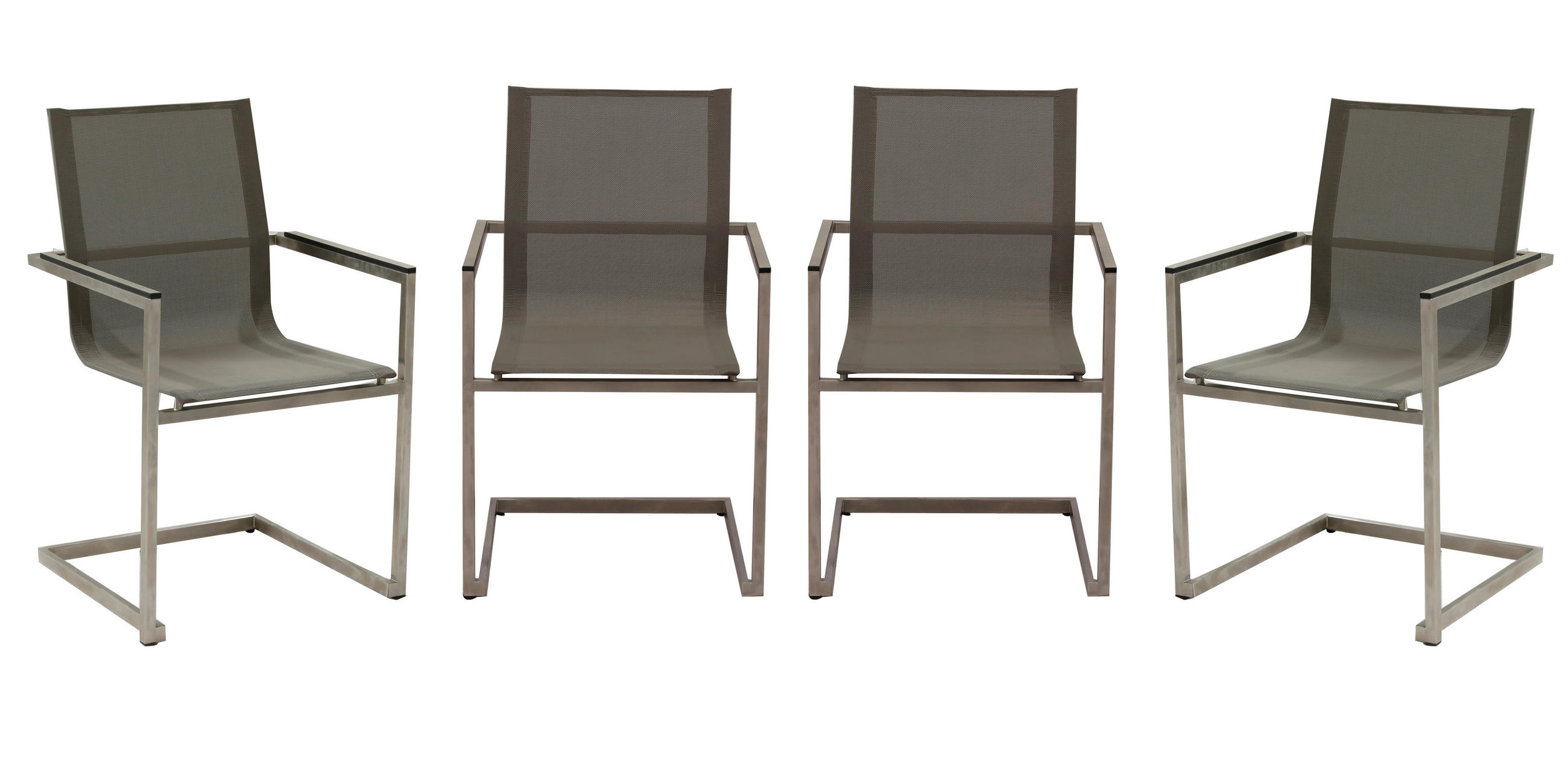 GARTENSTUHL-SET Edelstahl Grau, Silberfarben, Taupe  - Taupe/Silberfarben, Basics, Kunststoff/Metall (80/120/120cm) - Gardenson