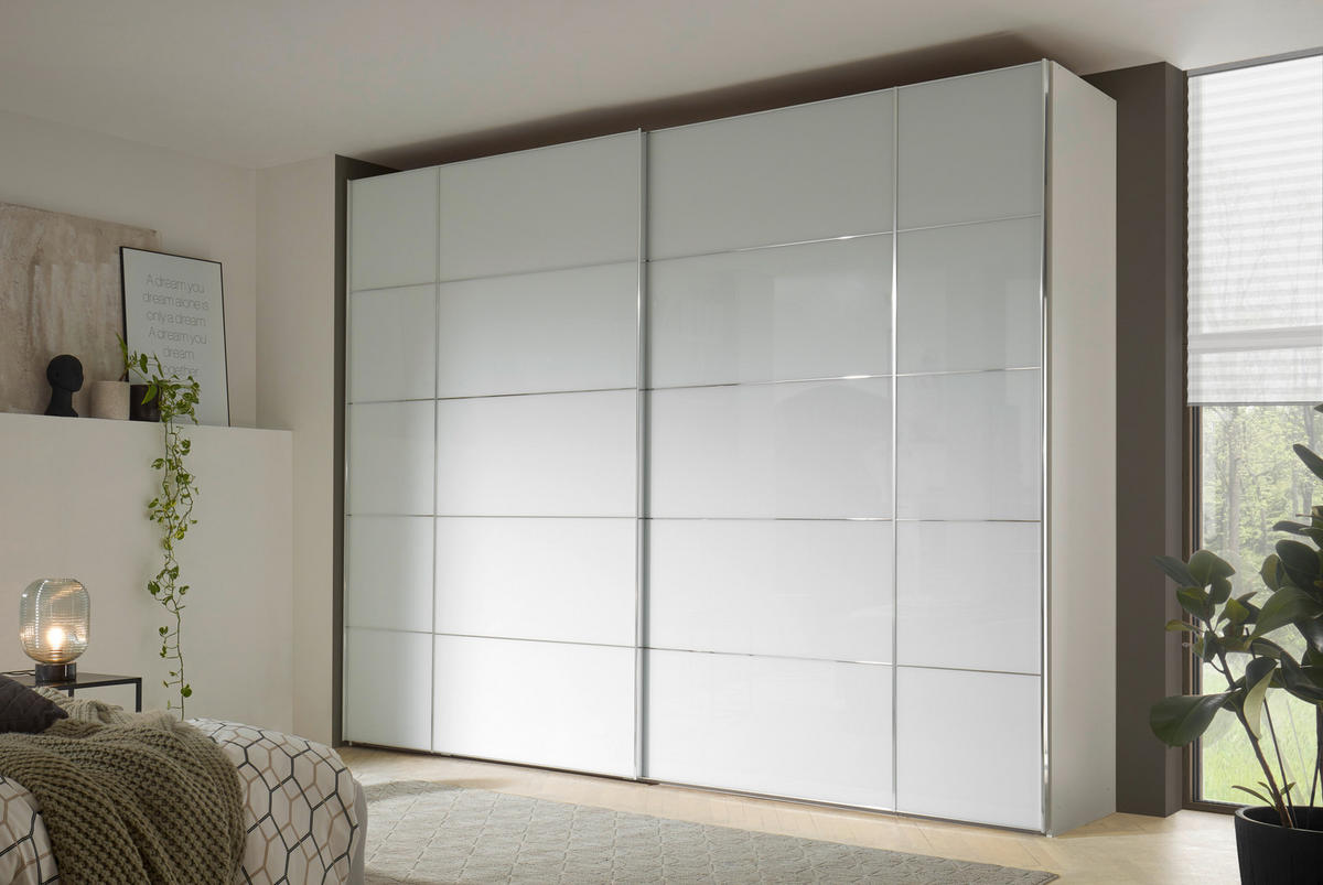 SCHWEBETÜRENSCHRANK in Weiss  - Chromfarben/Weiss, Konventionell, Glas/Holzwerkstoff (282/222/68cm) - Dieter Knoll
