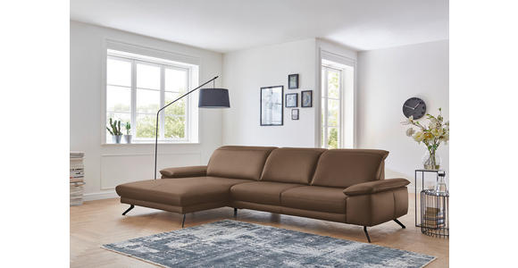 ECKSOFA in Echtleder Braun  - Schwarz/Braun, Design, Leder/Metall (193/328cm) - Dieter Knoll