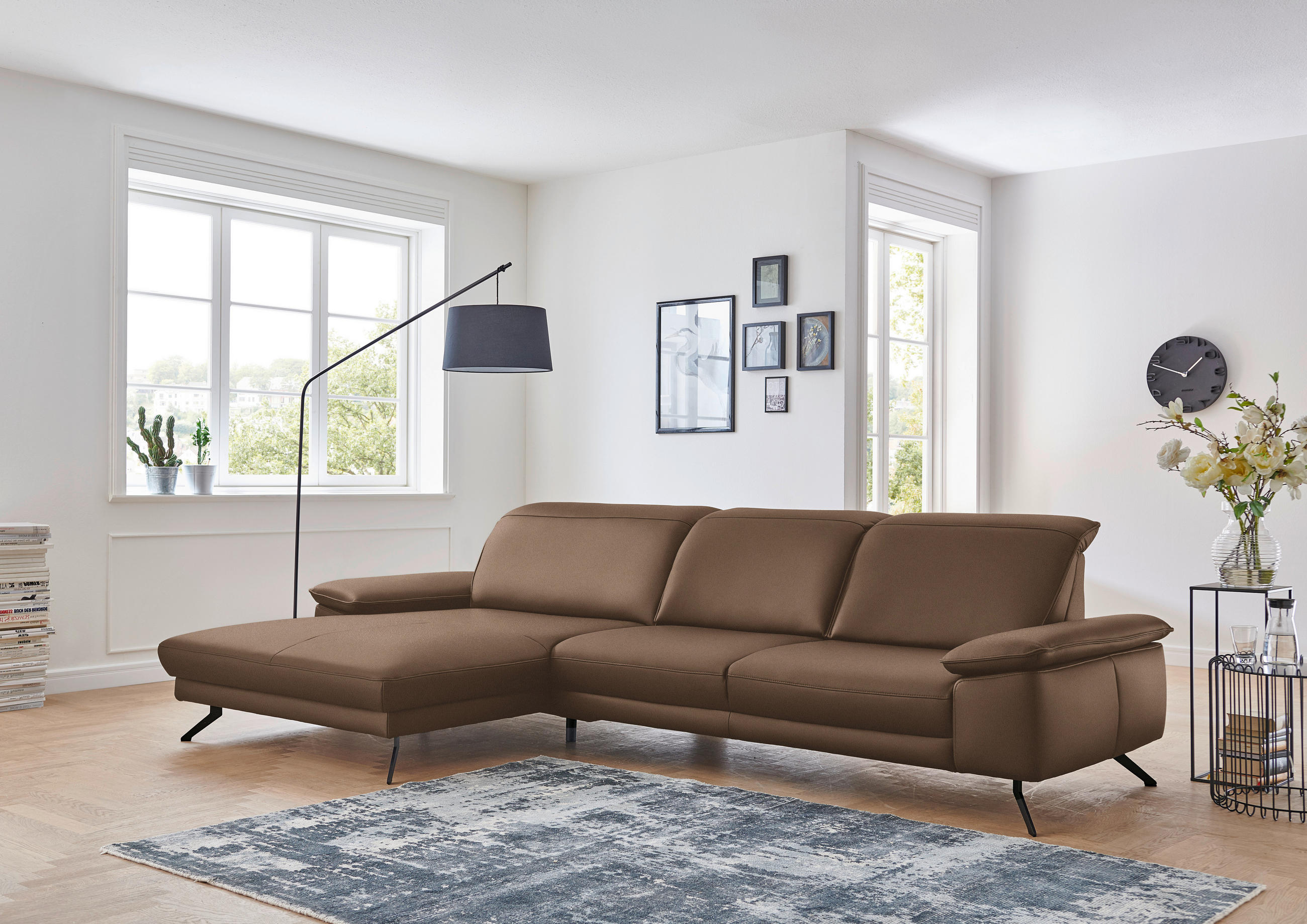 ECKSOFA in Echtleder Braun  - Schwarz/Braun, Design, Leder/Metall (193/328cm) - Dieter Knoll