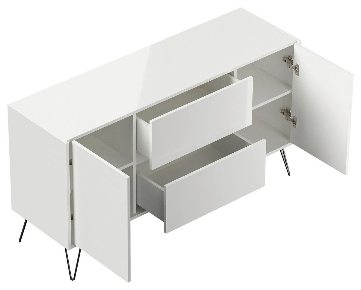SIDEBOARD Posseik Industrial 139/75,8/42 cm 2 Schublade(n)  - Weiß Hochglanz/Schwarz, Design, Holzwerkstoff/Metall (139/75,8/42cm) - MID.YOU