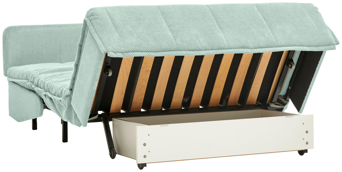 SCHLAFSOFA  mit Liegefunktion Velours Mintgrün  - Schwarz/Mintgrün, Design, Kunststoff/Textil (148/88/110cm) - Livetastic