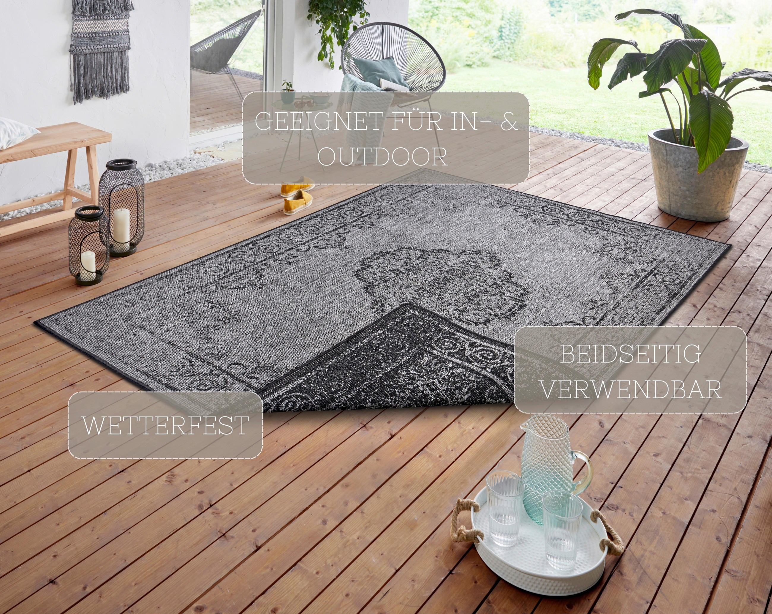 OUTDOORTEPPICH 80/150 cm Twin Supreme Grau, Schwarz  - Schwarz/Grau, Design, Kunststoff (80/150cm)