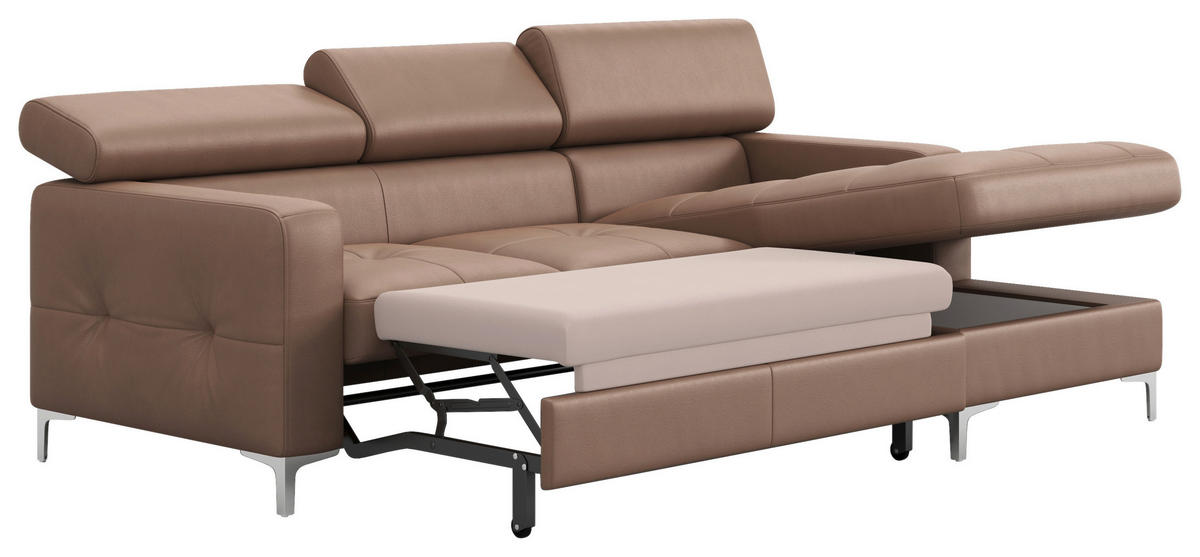 ECKSOFA Echtleder Cappuccino  - Chromfarben/Cappuccino, Design, Leder/Metall (227/168cm) - Livetastic