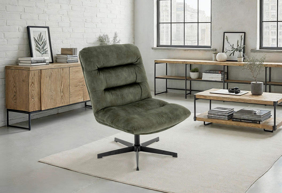 SESSEL Velours Grün    - Schwarz/Grün, MODERN, Textil/Metall (68/91/82cm) - MID.YOU