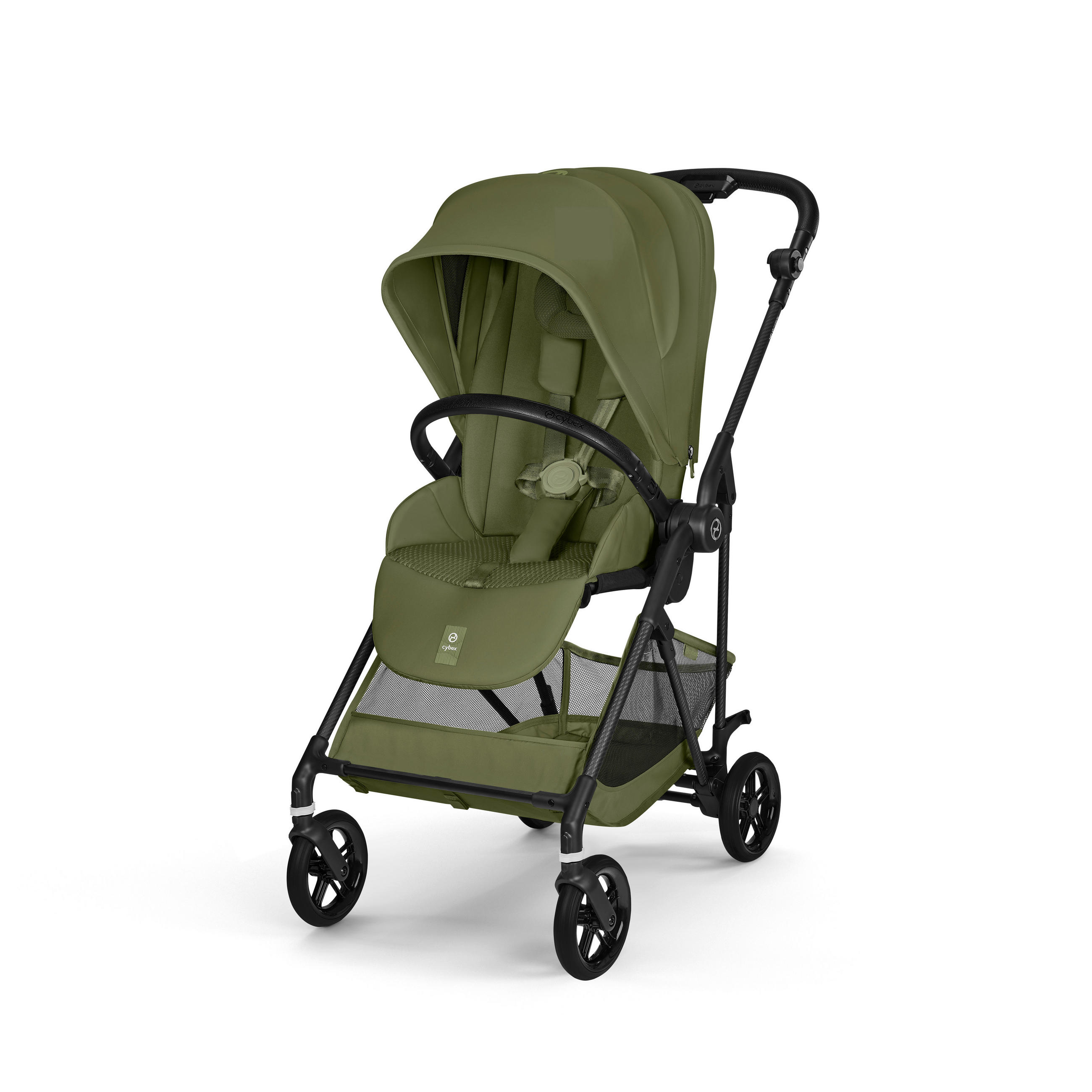 KINDERWAGEN  Melio Carbon  Moss Green  - Khaki/Schwarz, Basics, Textil/Metall (82-91/49/96,5 - 107cm) - cybex GOLD