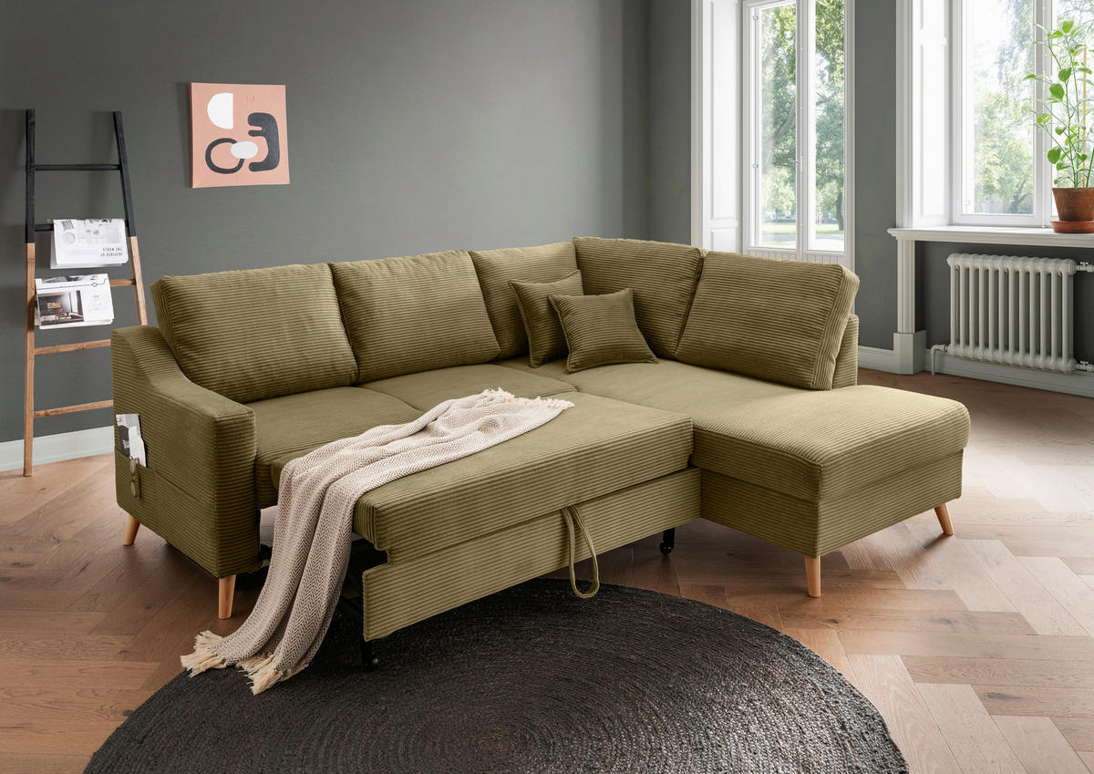 ECKSOFA Valentina Olivgrün Cord  - Naturfarben/Olivgrün, MODERN, Holz/Textil (230/200cm) - Livetastic