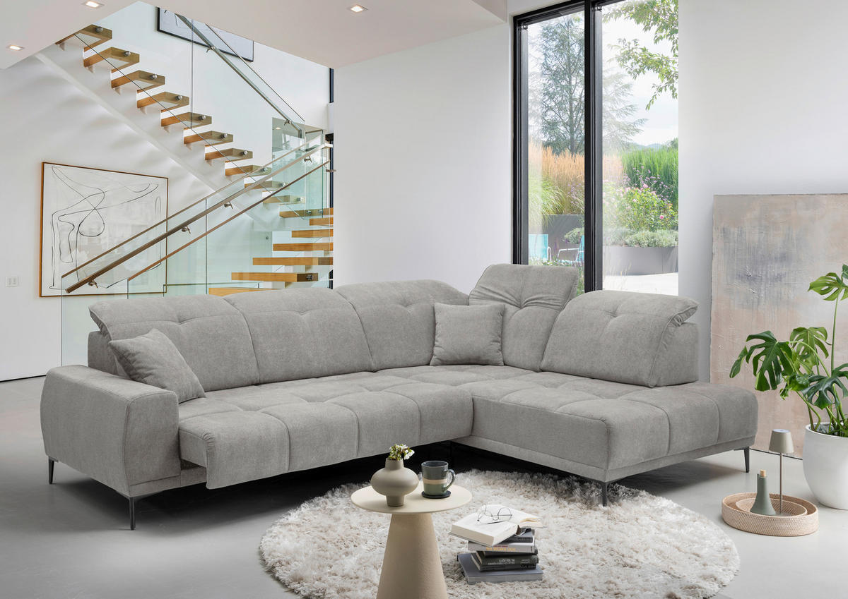 ECKSOFA NESTO Grau Chenille Zierkissen, Kopfteilverstellung, Sitzvorzug  - Schwarz/Grau, Basics, Textil/Metall (305/232cm) - Livetastic